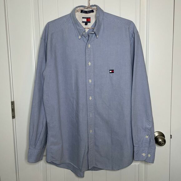 Vintage Tommy Hilfiger Chambray Full Button Down Denim Shirt Men's Size Medium M - Picture 1 of 11
